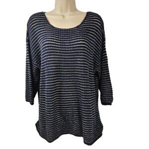 Chico's Blue Metallic Silver Short Sleeve Sweater 3 Size XL Women